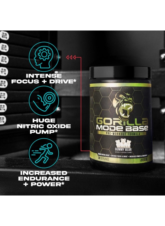 Gorilla Mode Base Pre Workout - Raises Nitric Oxide · Intense Focus & Drive · Endurance · Power - L-Citrulline, L-Tyrosine, Betaine, Alpha-GPC, Caffeine, Huperzine A - 360 Grams (Blue Raspberry)