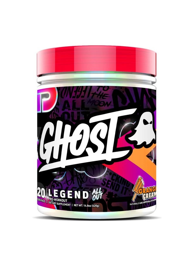 GHOST Legend All Out Pre-Workout Powder, Orange Cream - 20 Servings - Pre-Workout Supplement for Men & Women - Energy & Pumps - Caffeine, L-Citrulline, & Beta Alanine Blend - Sugar Free