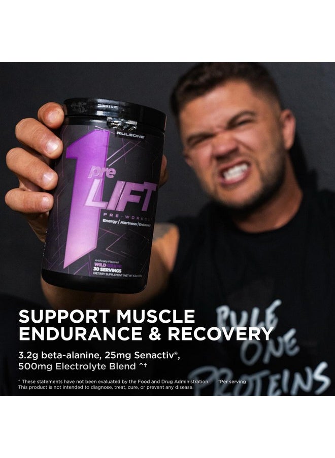 Rule 1 preLIFT Pre-Workout, 6g Citrulline, 3.2g Beta Alanine, 3 Caffeine Sources + 20 Others for Energy, Alertness, & Endurance (30 Servings, Blue Raspberry)
