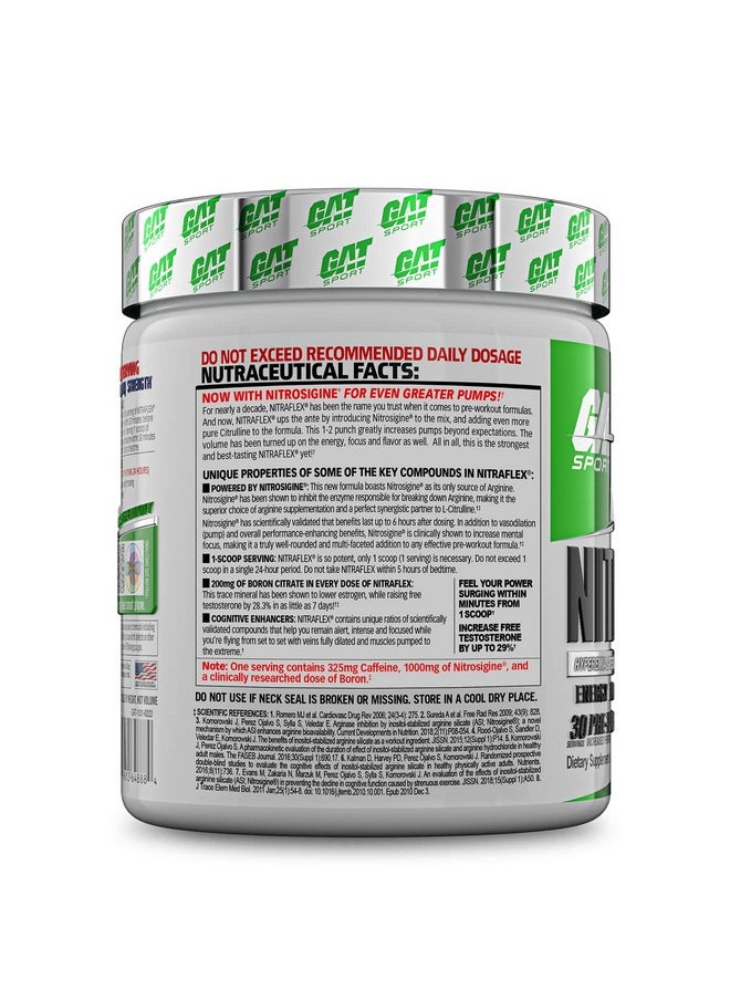 GAT SPORT Nitraflex Advanced Pre-Workout Powder, Increases Blood Flow, Boosts Strength and Energy, Improves Exercise Performance, Creatine-Free (Green Apple, 30 Servings)