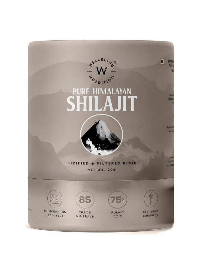 Wellbeing Nutrition Pure & Natural Himalayan Shilajit Original Resin 20g for Strength, Stamina & Performance | Shilajit Resin for Men & Women with 75% Fulvic Acid & 85 Trace Minerals | Lab Tested