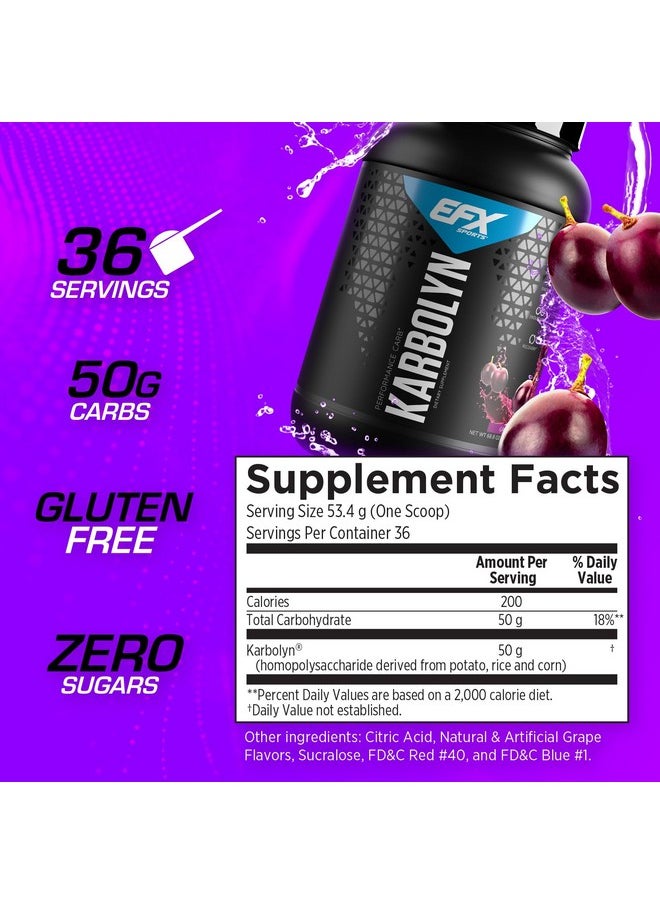 EFX Sports Karbolyn Fuel | Fast-Absorbing Carbohydrate Powder | Carb Load, Sustained Energy, Quick Recovery | Stimulant Free | 37 Servings (Grape)