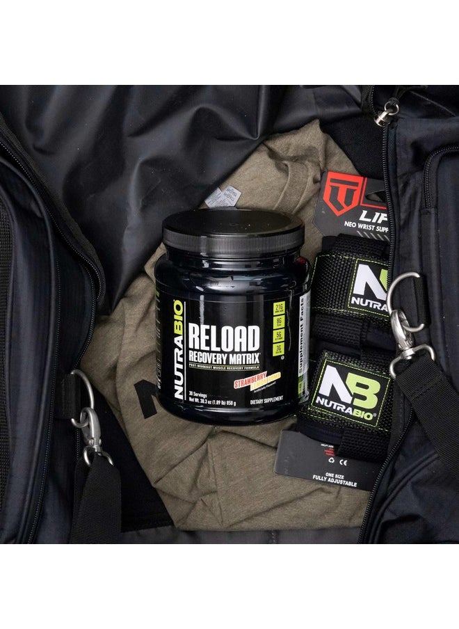 NutraBio Reload - Powerful Muscular Recovery Formula - Post-Workout Supplement - 3G Creatine - 8G BCAAs - 5G Glutamine - 30 Servings, Strawberry Lemon Bomb