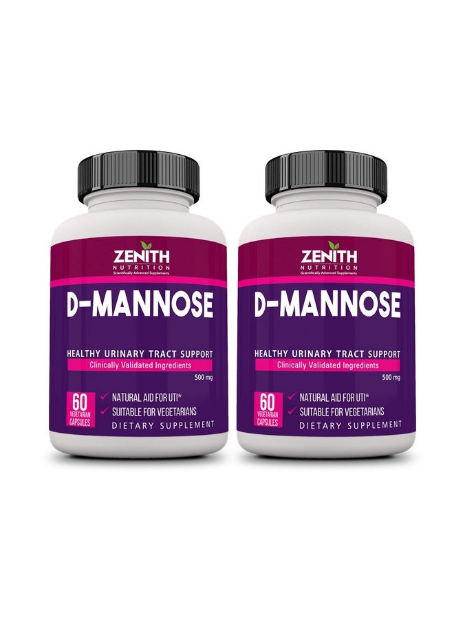 Zenith Nutrition D-Mannose 500 mg, Supports Urinary Tract - 120 veg capsules (60 capsules X 2 Bottles) | Lab tested