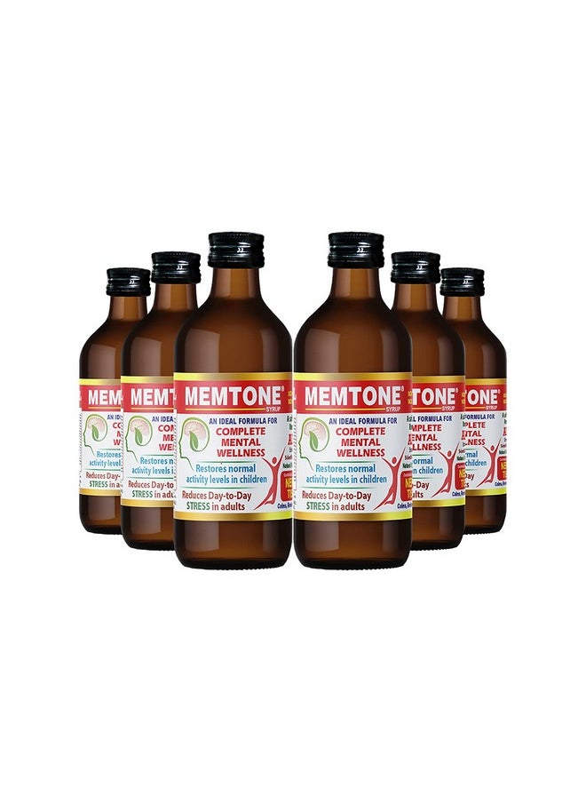 AIMIL Memtone Syrup - 200ml (Pack of 6) | Ayurvedic Formula for Mental Wellness, Stress Relief | Brahmi, Mandukaparni & more