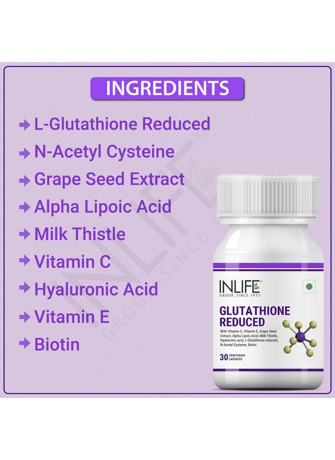 INLIFE L Glutathione Capsules 1000mg | Vitamin C Milk Thistle Grape Seed Extract Biotin | Skin and Liver Health Supplement for Men Women - 30 Vegetarian Capsules (Pack of 4)