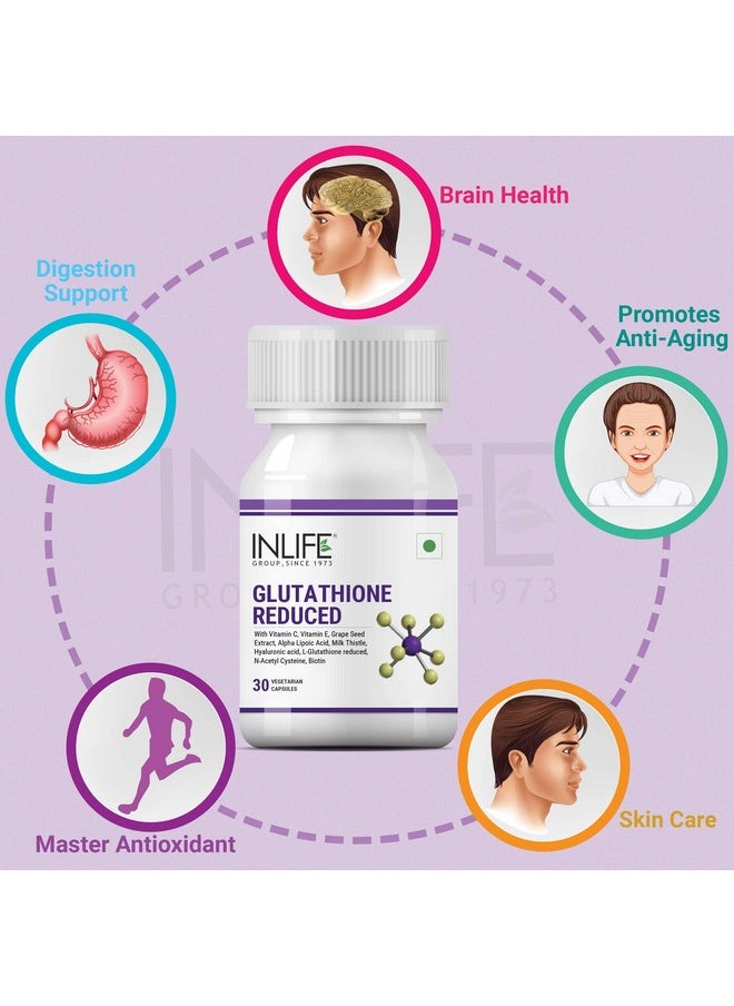 INLIFE L Glutathione Capsules 1000mg | Vitamin C Milk Thistle Grape Seed Extract Biotin | Skin and Liver Health Supplement for Men Women - 30 Vegetarian Capsules (Pack of 4)