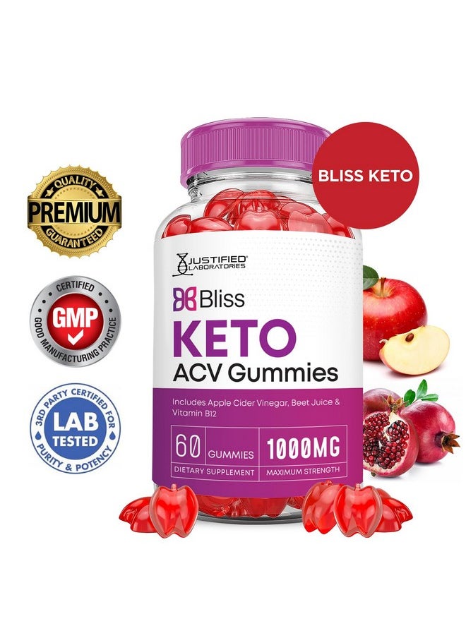 Bliss Keto ACV Gummies Advanced Formula 1000MG Bliss Keto Gummies Apple Cider Vinegar Boost Formulated with Pomegranate Beet Juice Powder B12 Vegan Non GMO 60 Gummys