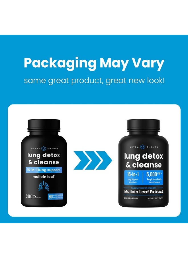 Lung Detox & Cleanse | Mullein Leaf Capsules | 15-In-1 Lung Health Formula for Respiratory, Immune & Mucus Support | 10:1 Mullein Leaf Extract (3000mg Equivalent) | Vegan Lung Support Supplement