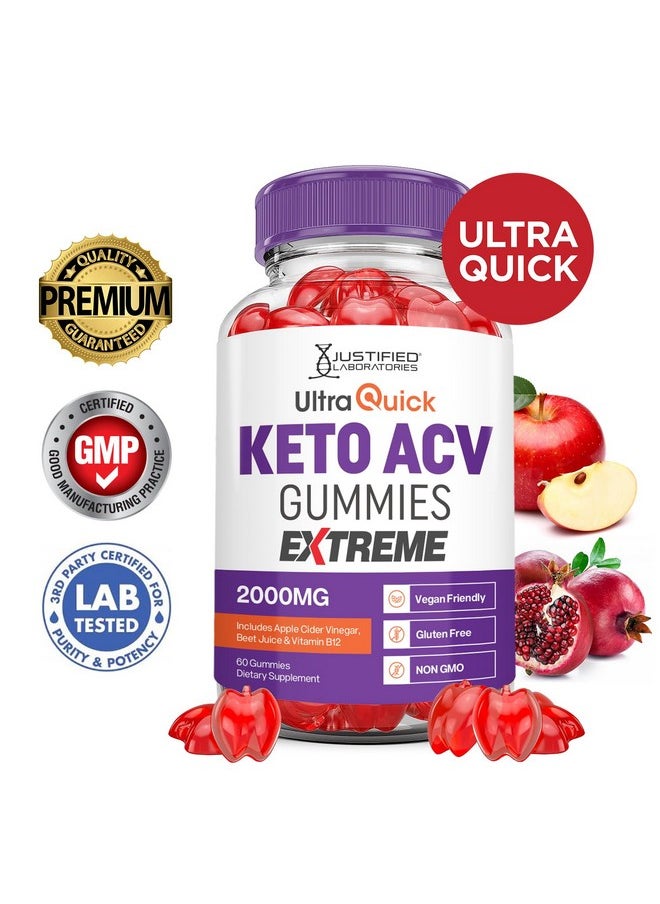 Ultra Quick Keto ACV Gummies Extreme 2000MG Ultraquick Keto Gummies Apple Cider Vinegar Formulated with Pomegranate Beet Juice Powder B12 Vegan Non GMO 60 Gummys