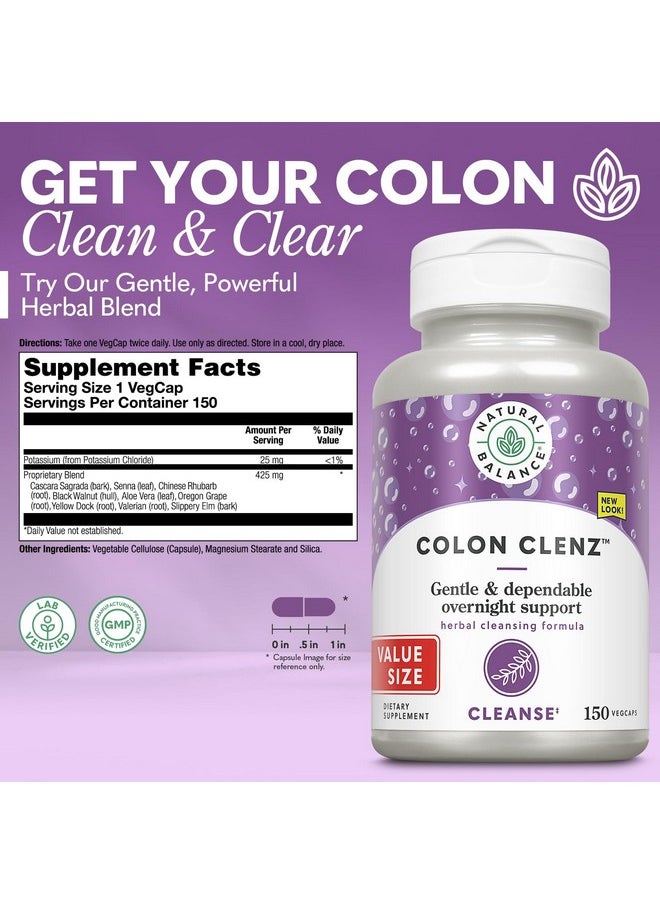 Natural Balance Colon Clenz | Herbal Colon Cleanse & Detox Supplement | Gentle & Dependable Overnight Formula (150 CT)