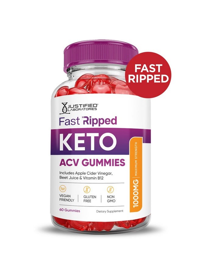 Fast Ripped Keto ACV Gummies Advanced Formula 1000MG Fast Ripped Keto Gummies Apple Cider Vinegar Formulated with Pomegranate Beet Juice Powder B12 Vegan Non GMO 60 Gummys