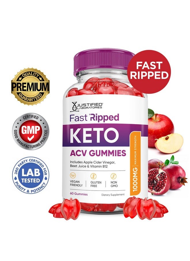 Fast Ripped Keto ACV Gummies Advanced Formula 1000MG Fast Ripped Keto Gummies Apple Cider Vinegar Formulated with Pomegranate Beet Juice Powder B12 Vegan Non GMO 60 Gummys