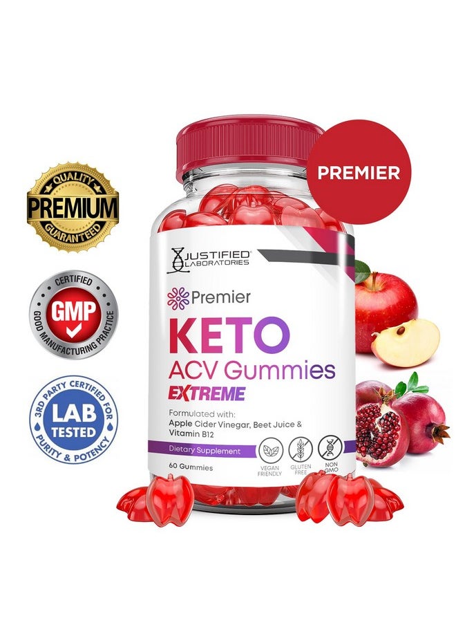 Premier Keto ACV Gummies Extreme 2000MG Premier Keto Gummies Apple Cider Vinegar Formulated with Pomegranate Beet Juice Powder B12 Vegan Non GMO 60 Gummys