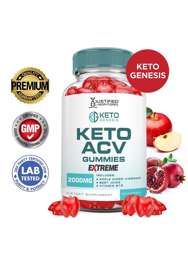 Keto Genesis Keto ACV Gummies Extreme 2000MG Keto Genesis Keto Gummies Advanced Formula Apple Cider Vinegar with Pomegranate Beet Juice Powder B12 Vegan Non GMO 60 Gummys