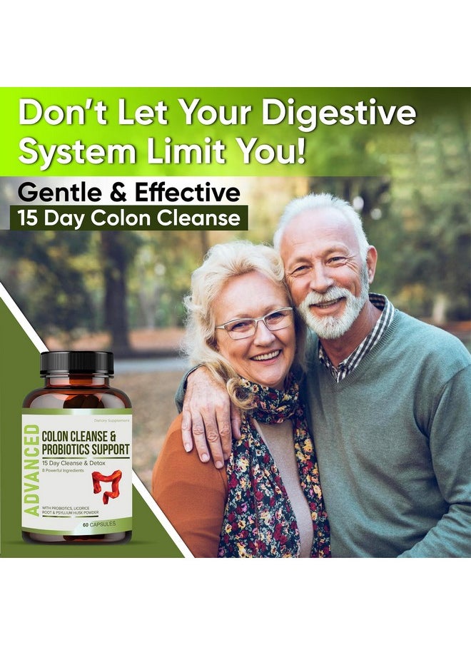 15 Day Gut Cleanse Detox for Women & Men - Advanced 15 Days Colon Cleanse with Probiotics and Psyllium Husk for Constipation Relief, Digestive Health, Colon Cleanser & Gut Health.60 Caps.