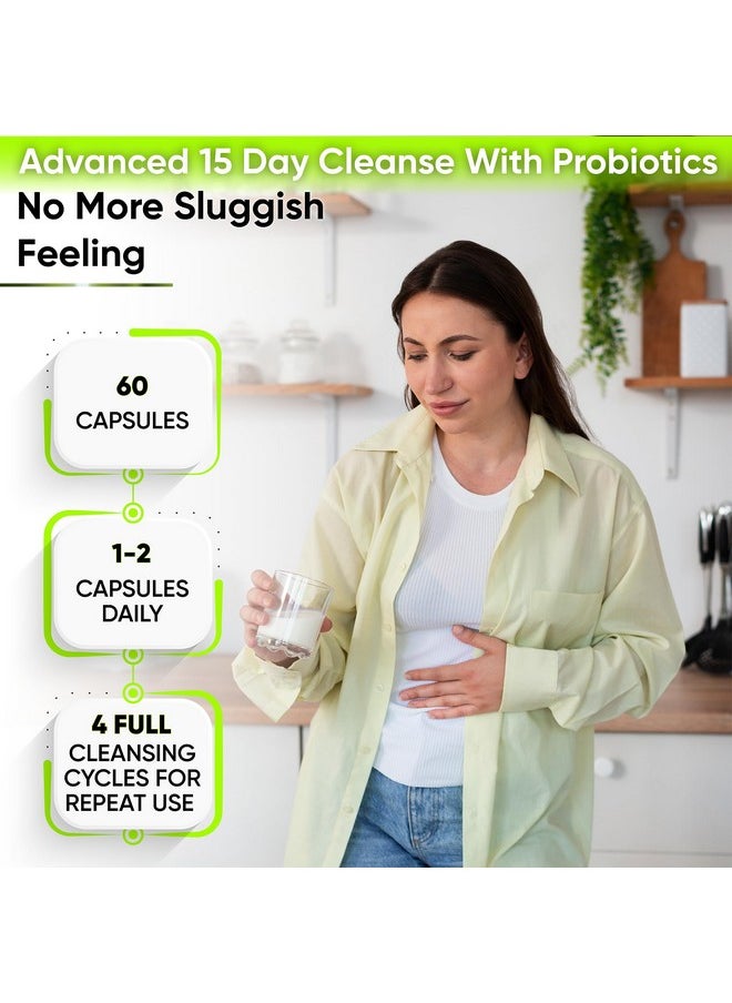 15 Day Gut Cleanse Detox for Women & Men - Advanced 15 Days Colon Cleanse with Probiotics and Psyllium Husk for Constipation Relief, Digestive Health, Colon Cleanser & Gut Health.60 Caps.