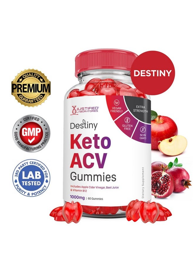 Destiny Keto ACV Gummies Advanced Formula 1000MG Destiny Keto Gummies Apple Cider Vinegar Formulated with Pomegranate Beet Juice Powder B12 Vegan Non GMO 60 Gummys