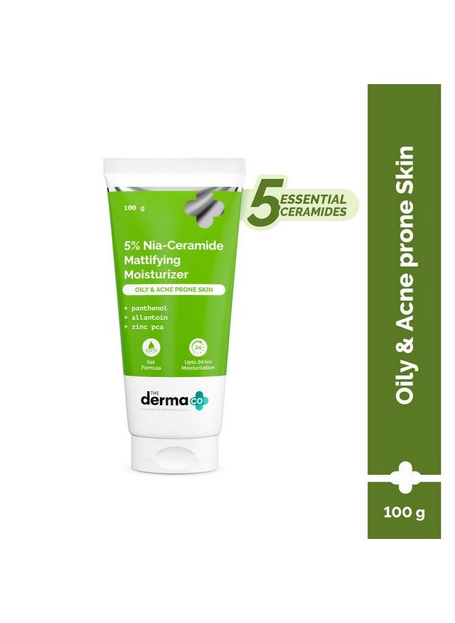 . 5% Nia-Ceramide Mattifying Moisturizer | For Oily To Acne Prone Skin | 5% Niacinamide, 2% Ceramide | 24 Hrs. Moisturization | Panthenol, Allantoin & Zinc Pca | Oil-Free Moisturizer -100G