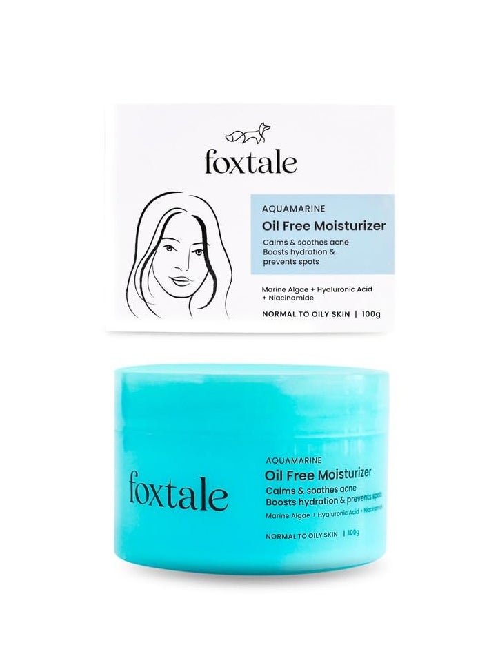 Foxtale Oil-Free Gel Moisturizer for Face | Hyaluronic Acid, Niacinamide, Betaine, Marine Algae| Boosts Hydration, Brightens Skin, Soothes Acne| Lightweight for Oily, Acne-Prone Skin |Men & Women-100g