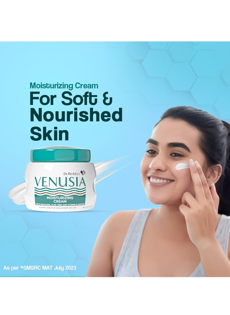Venusia Moisturizing Cream by Dr. Reddy's I Body & face cream for dry to very dry skin IWith Aloe Vera, Vitamin E and Squalene I Upto 24 hrs hydration I Non comedogenic, Non greasy I 100g