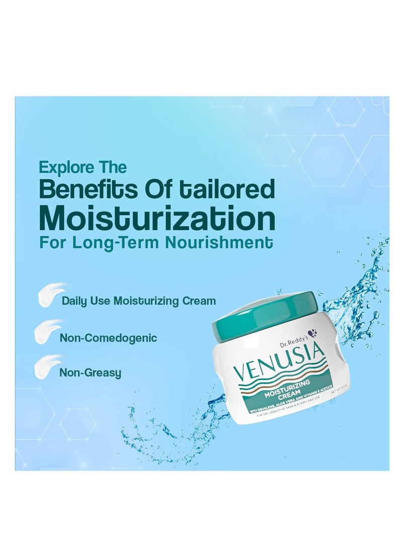 Venusia Moisturizing Cream by Dr. Reddy's I Body & face cream for dry to very dry skin IWith Aloe Vera, Vitamin E and Squalene I Upto 24 hrs hydration I Non comedogenic, Non greasy I 100g
