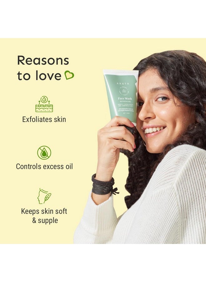 Refreshing & Hydrating Face Wash 150Ml | With Peppermint, Lemon Oil & Flax Seed Extracts | For Dry, Oily, Sensitive Skin | Detoxifies, Gently Exfoliates, Controls Oil And Dirt | For Women & Men