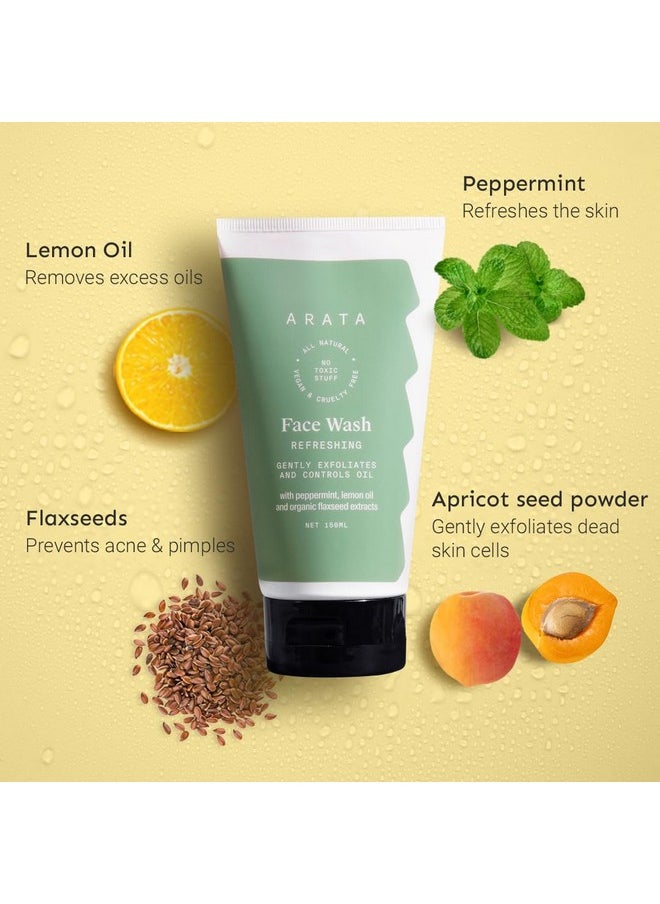 Refreshing & Hydrating Face Wash 150Ml | With Peppermint, Lemon Oil & Flax Seed Extracts | For Dry, Oily, Sensitive Skin | Detoxifies, Gently Exfoliates, Controls Oil And Dirt | For Women & Men