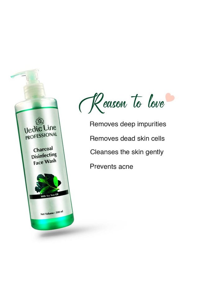 Charcoal Disinfecting Face Wash Reduce Acne & Deeply Seated Impurities With Tea Tree Leaf Oil, Charcoal Powder For Clear Skin 500Ml