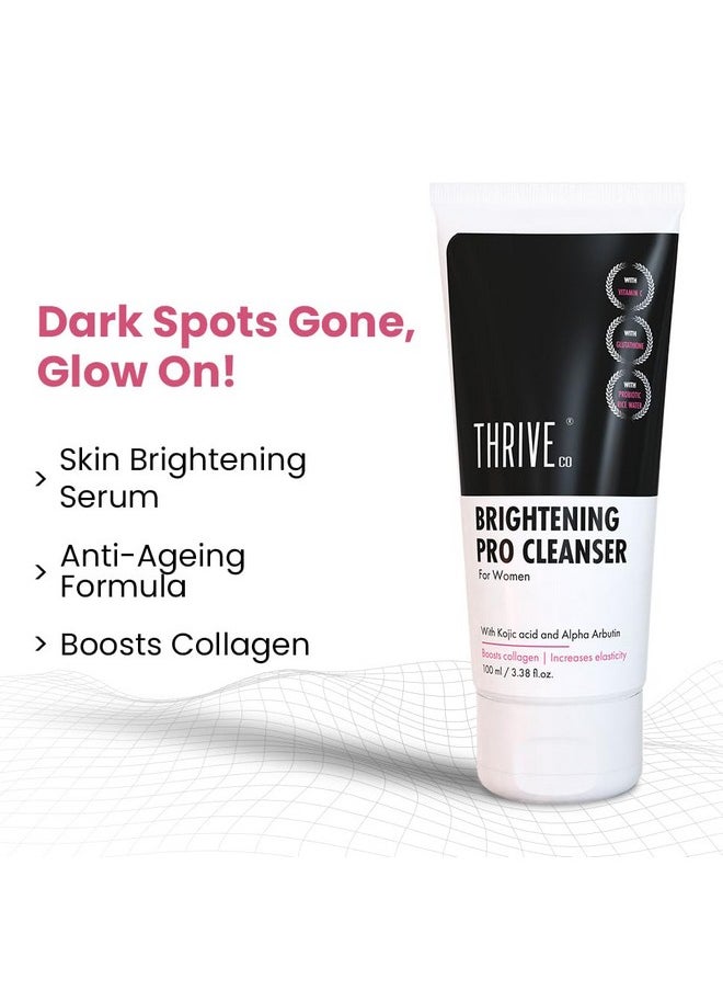 Brightening Pro Cleanser For Women With Probiotic Rice Water, Vit C, Kojic Acid, Alpha Arbutin & Glutathione | Anti-Ageing Face Wash, Boosts Collagen, Clears Skin & Removes Dark Spots | 100Ml