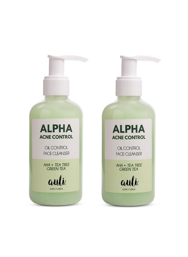 Aha 5% Face Wash For All Skin Types | Aha 5% And Green Tea Prevents Acne, Gives You Clear, Bright Skin | No Foam Facewash | Alpha - 210Ml(Pack Of 2)