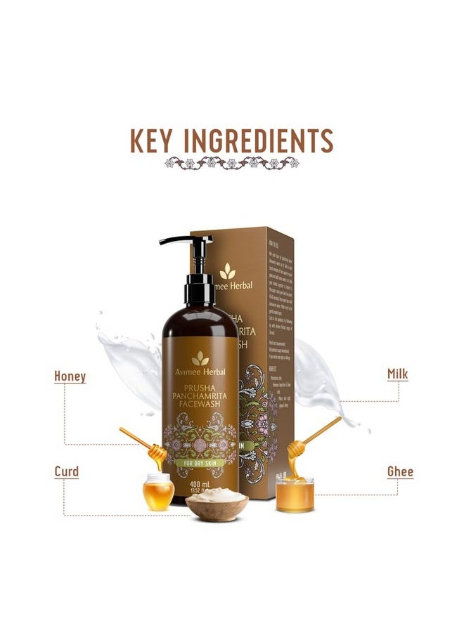 Prusha Panchamrita Face Wash | For Normal To Dry Skin | With Real Panchamrita To Gently Cleanse You Skin Leaving It Moisturized (400 Ml)