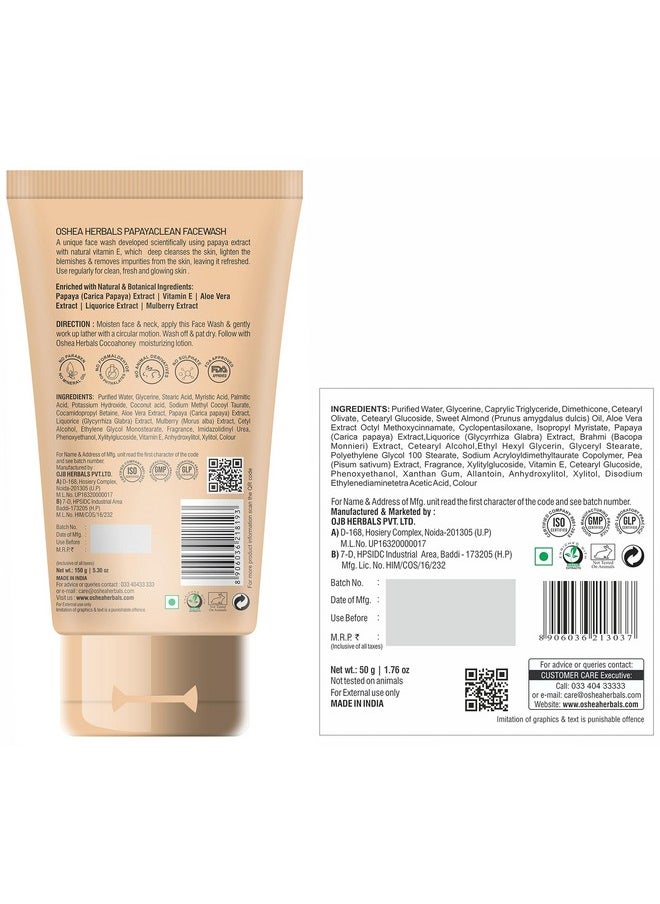 Herbals Papayaclean Anti Blemish Face Wash & Face Cream Combo For All Skin Types | Removes Impurities, Ligthens Blemish & Hydrates Skin | Enriched With Papaya Extracts & Vitamin E (150G + 50G)