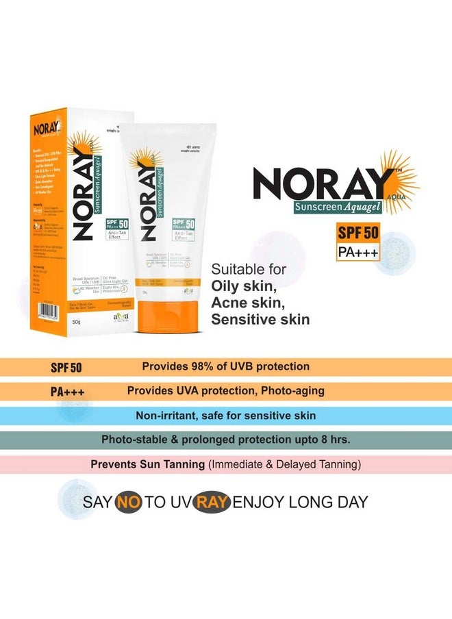 Noray Aquagel Broad Spectrum Sunscreen, Spf-50, Pa+++ With Anti Tan Effect - 50G - Dry