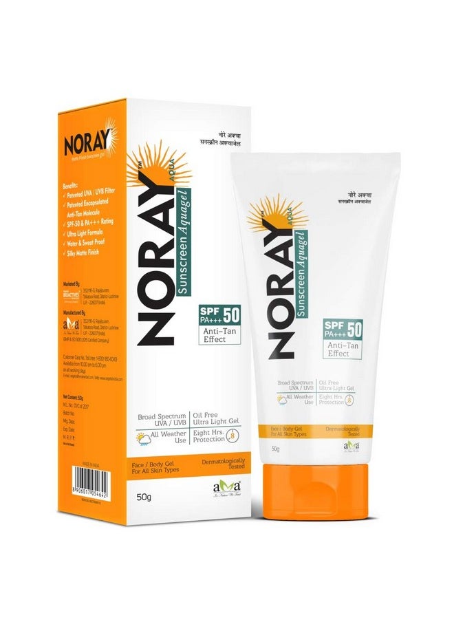 Noray Aquagel Broad Spectrum Sunscreen, Spf-50, Pa+++ With Anti Tan Effect - 50G - Dry