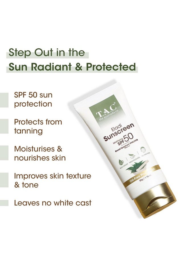 Tac Eladi Sunscreen Gel Spf 50 Pa+++|High Grade Sun Protection With Uva/B + Blue Light Barrier|Matte Gel Sunscreen| For Acne Prone Oily Skin|No White Cast & Weightless|Pore Minimizing & Priming- 50Gm