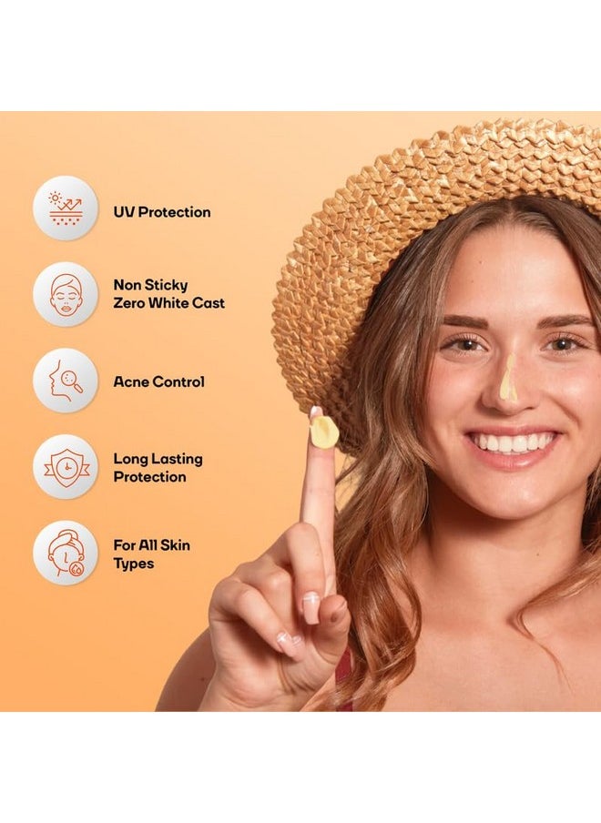 Anti Acne Sunscreen Uv Gel - Spf 50+ Pa++++ 50G | Dermatologically Tested For All Skin Types | Suitable For Normal, Oily Or Acne Prone Skin | Paraben & Paraffin Free