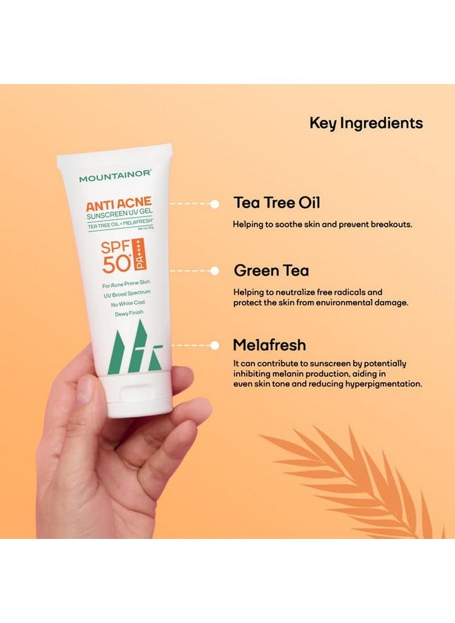 Anti Acne Sunscreen Uv Gel - Spf 50+ Pa++++ 50G | Dermatologically Tested For All Skin Types | Suitable For Normal, Oily Or Acne Prone Skin | Paraben & Paraffin Free