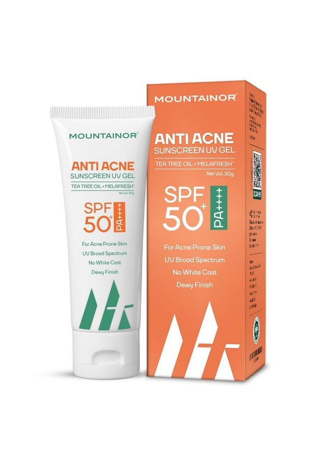 Anti Acne Sunscreen Uv Gel - Spf 50+ Pa++++ 50G | Dermatologically Tested For All Skin Types | Suitable For Normal, Oily Or Acne Prone Skin | Paraben & Paraffin Free
