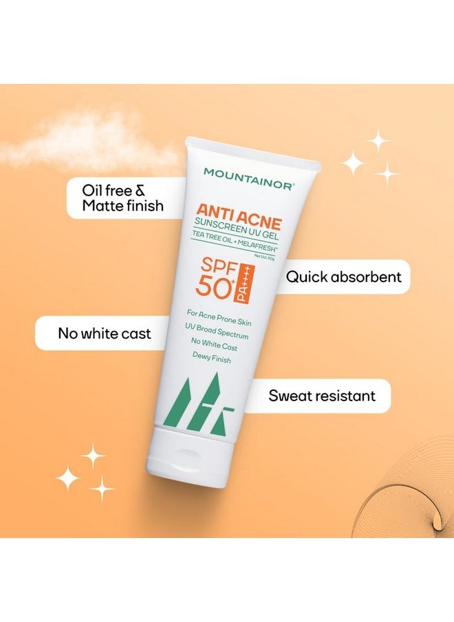 Anti Acne Sunscreen Uv Gel - Spf 50+ Pa++++ 50G | Dermatologically Tested For All Skin Types | Suitable For Normal, Oily Or Acne Prone Skin | Paraben & Paraffin Free