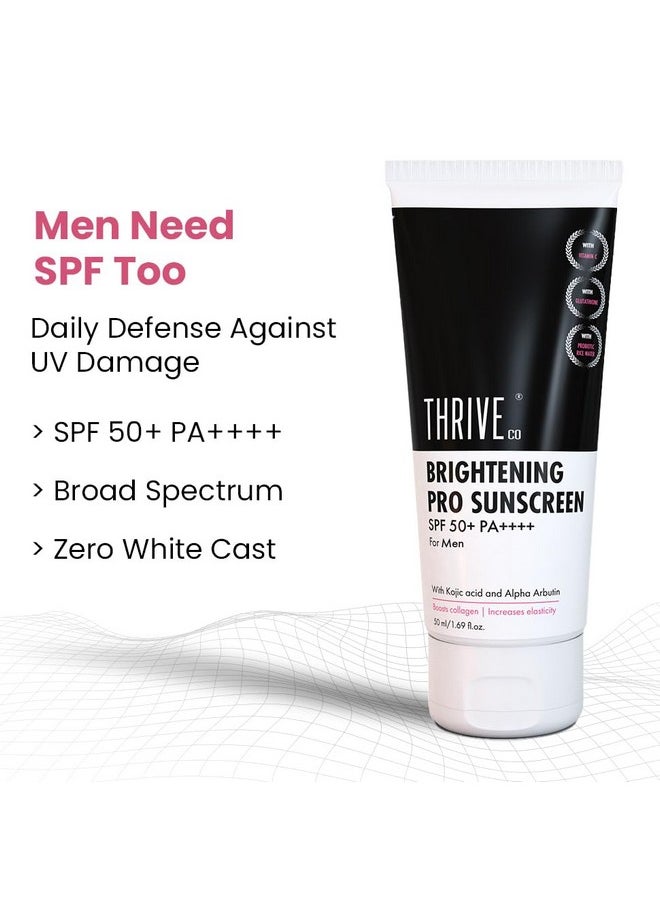 Brightening Pro Sunscreen For Men | Spf 50+ Pa++++ | Kojic Acid, Vitamin C And Diacnemide™ | Reduces Dullness & Fades Dark Spots | Zero White Cast | Non-Sticky & Highly Absorbant | 50Ml