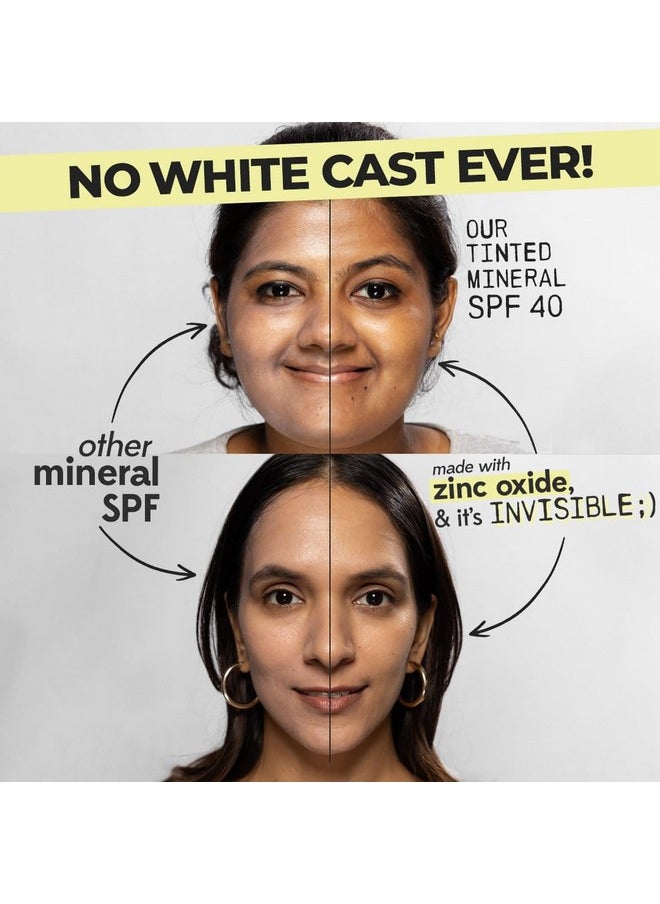 Tinted Mineral Sunscreen With Spf 40, Universal Tint, No White Cast, 100% Mineral Uva+Uvb Filters, Water-Resistant, Sensitive Skin Safe, No Synthetic Chemicals, Natural & Vegan, All Skin-Tones - 40Ml