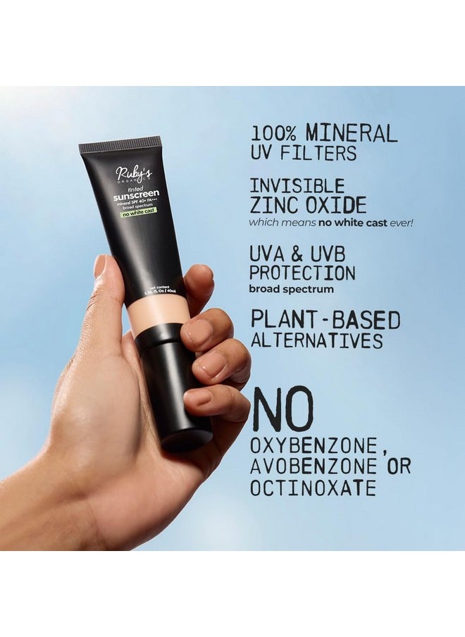 Tinted Mineral Sunscreen With Spf 40, Universal Tint, No White Cast, 100% Mineral Uva+Uvb Filters, Water-Resistant, Sensitive Skin Safe, No Synthetic Chemicals, Natural & Vegan, All Skin-Tones - 40Ml
