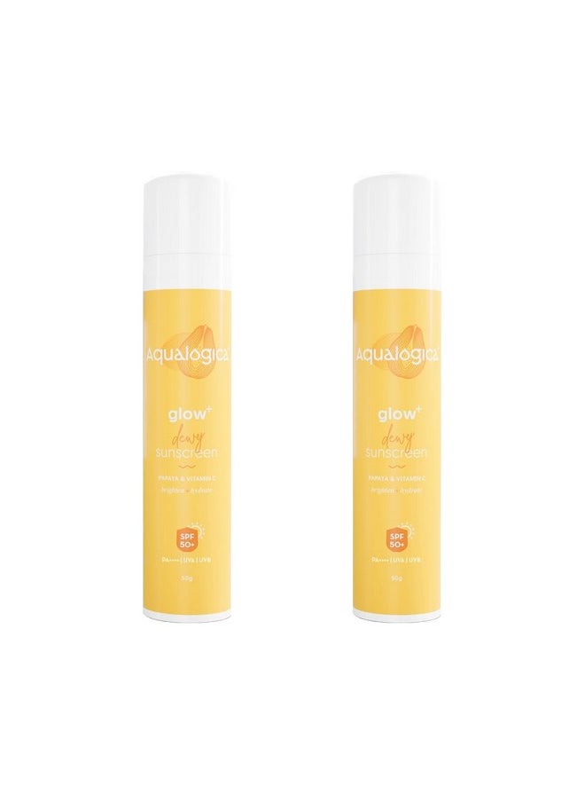 Glow+ Dewy Sunscreen For All Skin Types | With Papaya And Vitamin C|Uva/B & Blue Light Protection | Fights Tan And Brightens Skin | Spf 50 Pa++++ (50 G) (Pack Of 2)