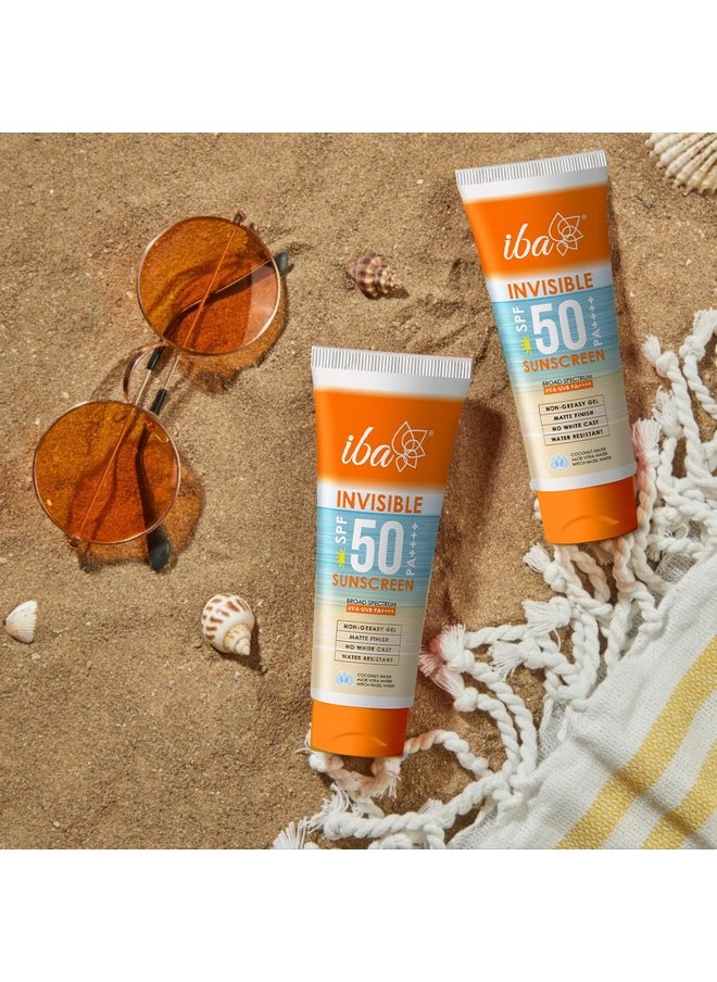 Invisible Spf 50 Sunscreen Pa++++ For All Skin Types Gel Based Oil Free Matte Finish Paraben Free | Halal Certified & Vegan | White - 100Gm