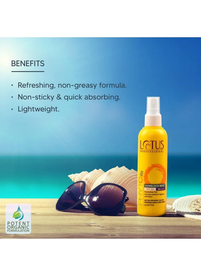 Professional Phytorx Sunblock Mist Spf 50 Pa+++ | Non Greasy Finish | High Sun Protection | Damaged Skin | Cruelty Free | 100Ml