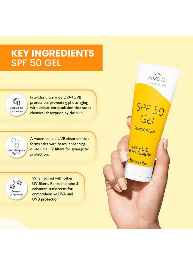 Gel Sunscreen Spf 50 | Non-Greasy, Non-Absorbent & No White Cast | For All Skin Types | Uva, Uvb, Uv & Infrared Rays Protection | Skin Rejuvenating | Repairs From Photo-Ageing | Pack Of 1-50Ml