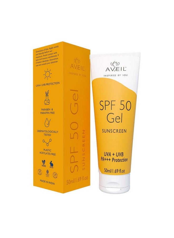 Gel Sunscreen Spf 50 | Non-Greasy, Non-Absorbent & No White Cast | For All Skin Types | Uva, Uvb, Uv & Infrared Rays Protection | Skin Rejuvenating | Repairs From Photo-Ageing | Pack Of 1-50Ml