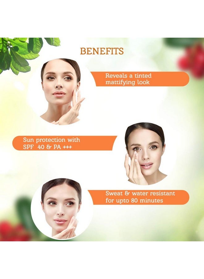Ultra Matte Tinted Face Sunscreen Cream, Spf 40 Pa+++, Natural, Mineral Based, Chemical Free, Certified Organic Actives Mineral Sunscreen | Water Resistant & Sweat Resistant, 100G