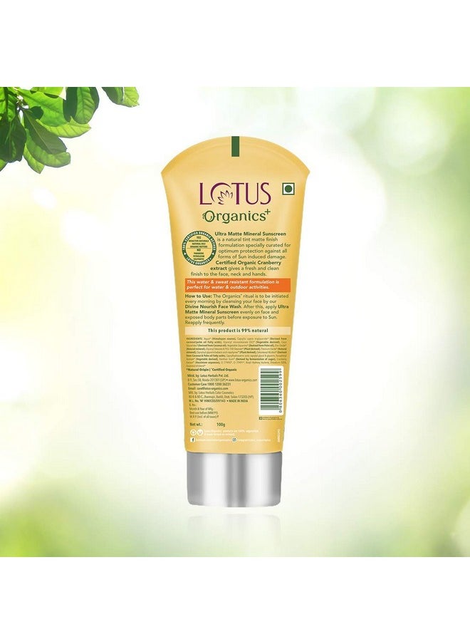 Ultra Matte Tinted Face Sunscreen Cream, Spf 40 Pa+++, Natural, Mineral Based, Chemical Free, Certified Organic Actives Mineral Sunscreen | Water Resistant & Sweat Resistant, 100G